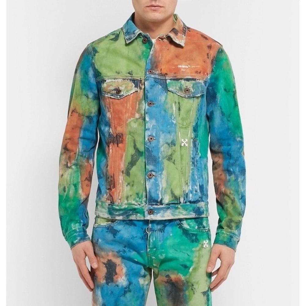 Off-White Multicolor Tie-Dye Denim Jacket in Blue, Green & Orange